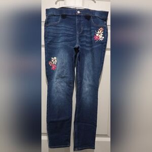 Brand New Never Worn Wonder Nation Dark Blue Jeggings with Floral Embroidery
